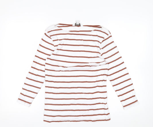 Marks and Spencer Women White Striped Long Sleeve Cotton T-Shirt Size 10