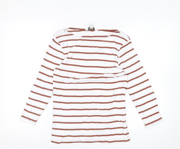 Marks and Spencer Women White Striped Long Sleeve Cotton T-Shirt Size 10