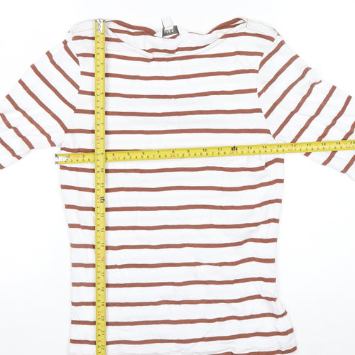 Marks and Spencer Women White Striped Long Sleeve Cotton T-Shirt Size 10