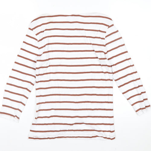 Marks and Spencer Women White Striped Long Sleeve Cotton T-Shirt Size 10