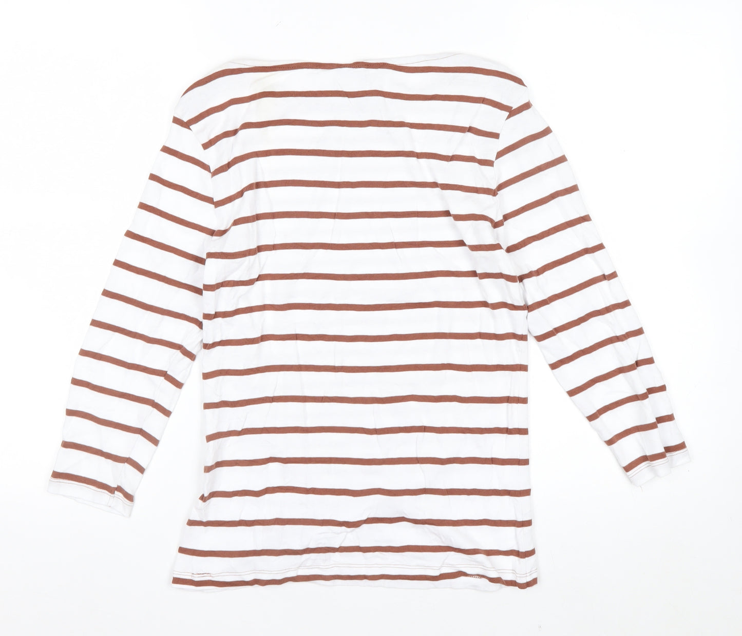 Marks and Spencer Women White Striped Long Sleeve Cotton T-Shirt Size 10