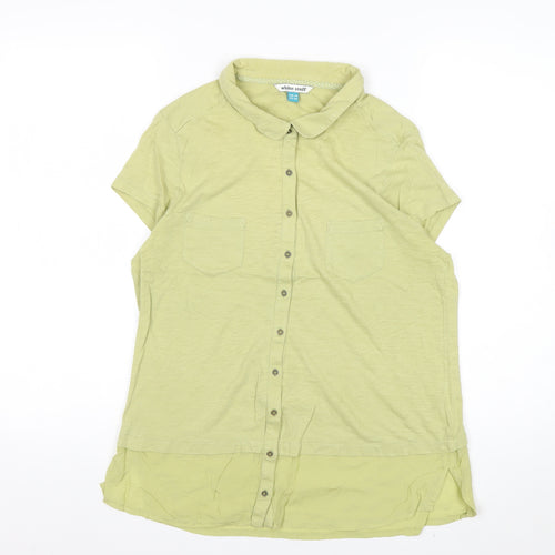 White Stuff Women's Green Button-Up Short Sleeve Cotton Modal Shirt UK 10
