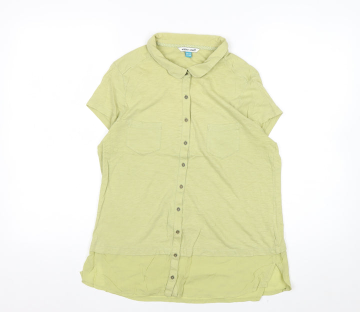 White Stuff Women's Green Button-Up Short Sleeve Cotton Modal Shirt UK 10