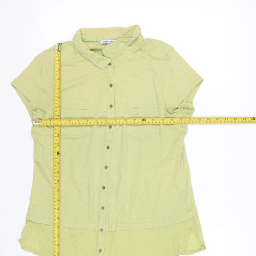 White Stuff Women's Green Button-Up Short Sleeve Cotton Modal Shirt UK 10