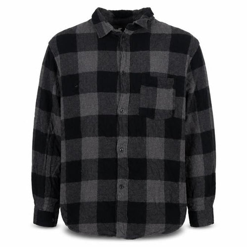 H&M Men’s Grey Black Check Cotton Button-Up Shirt XL Relaxed Fit