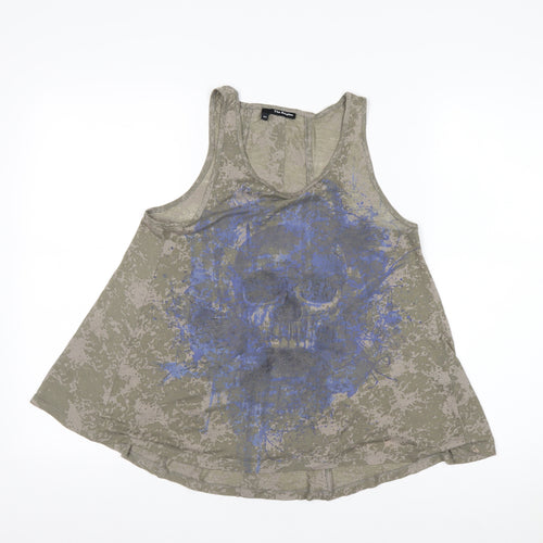 The Kooples Womens Khaki Skull Print Tank Top XS Relaxed Fit