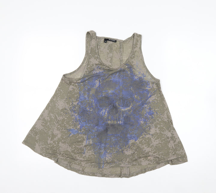The Kooples Womens Khaki Skull Print Tank Top XS Relaxed Fit