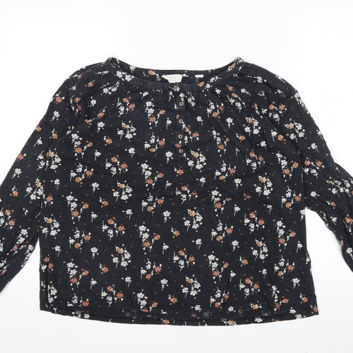 Fat Face Women's Black Floral Long Sleeve Tunic Blouse Size 12