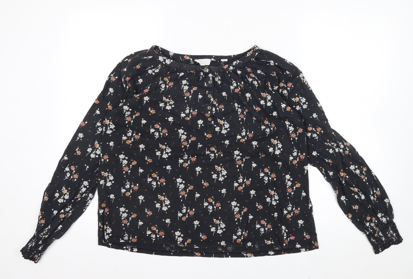 Fat Face Women's Black Floral Long Sleeve Tunic Blouse Size 12