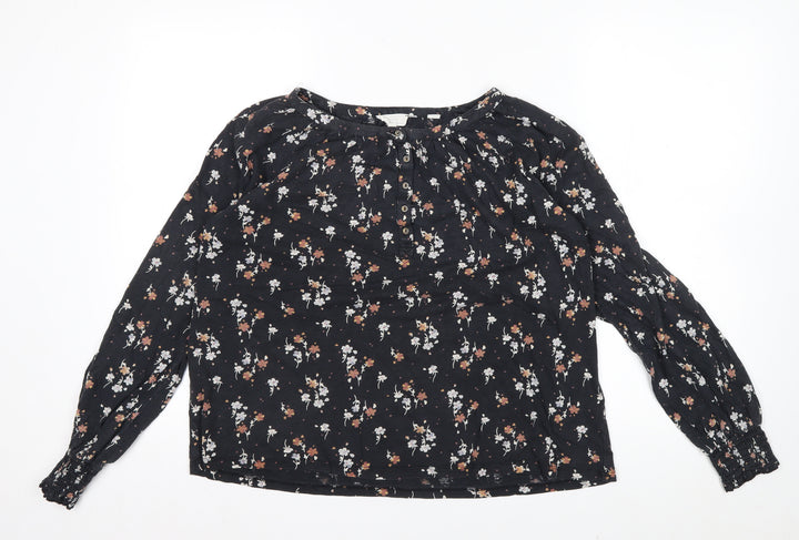 Fat Face Women's Black Floral Long Sleeve Tunic Blouse Size 12