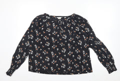Fat Face Women's Black Floral Long Sleeve Tunic Blouse Size 12