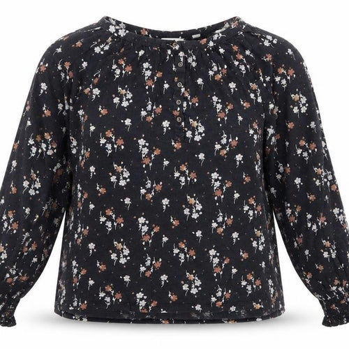 Fat Face Women's Black Floral Long Sleeve Tunic Blouse Size 12