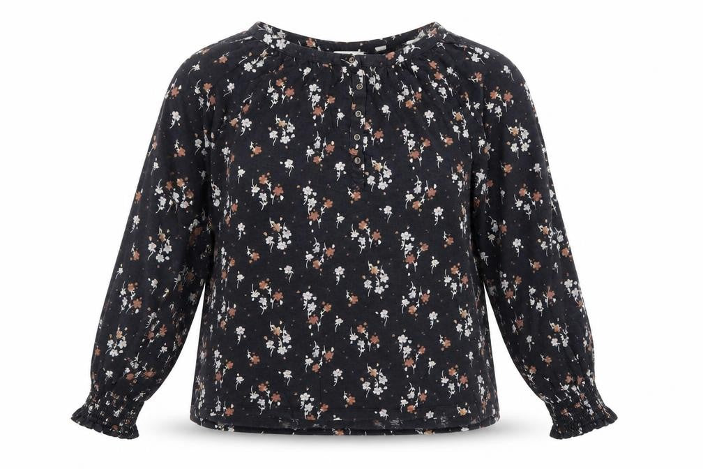 Fat Face Women's Black Floral Long Sleeve Tunic Blouse Size 12