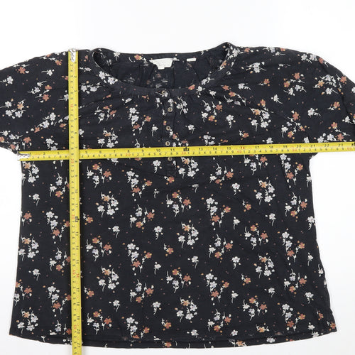Fat Face Women's Black Floral Long Sleeve Tunic Blouse Size 12