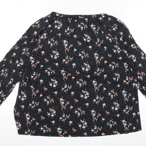 Fat Face Women's Black Floral Long Sleeve Tunic Blouse Size 12