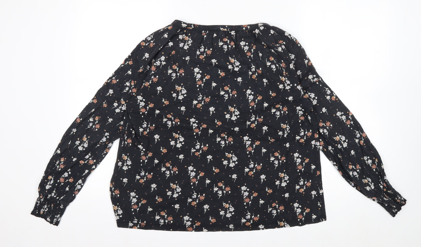 Fat Face Women's Black Floral Long Sleeve Tunic Blouse Size 12