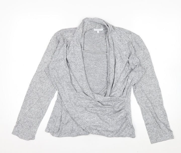 Deane & White Women's Grey Wrap Blouse Size M Long Sleeve