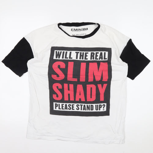 Eminem Mens White Black Slim Shady Graphic T-Shirt Size S