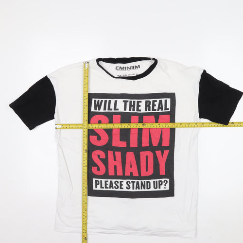 Eminem Mens White Black Slim Shady Graphic T-Shirt Size S