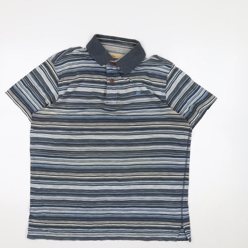 Marks and Spencer Men’s Blue Striped Cotton Short Sleeve Polo M