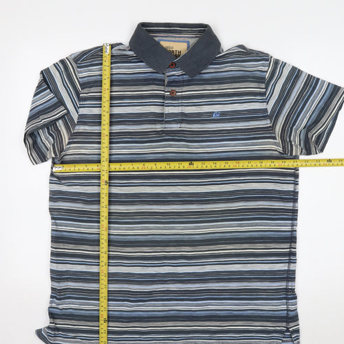 Marks and Spencer Men’s Blue Striped Cotton Short Sleeve Polo M
