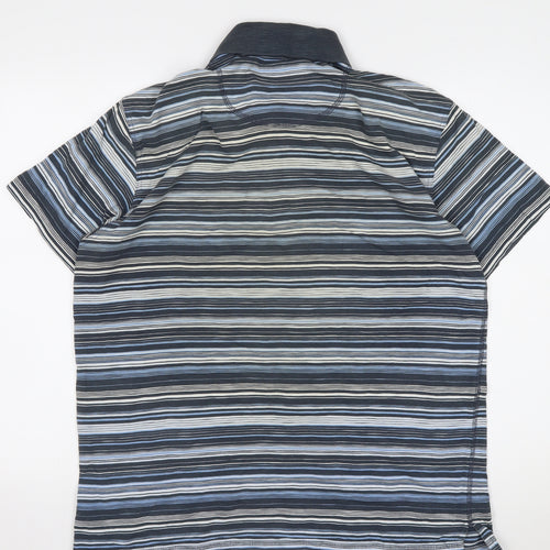 Marks and Spencer Men’s Blue Striped Cotton Short Sleeve Polo M