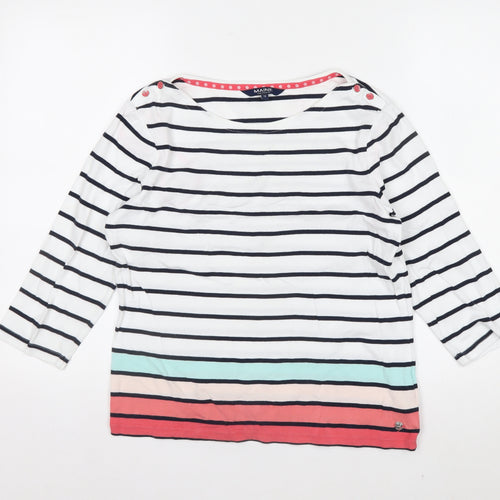 Maine New England Women's Multicoloured Stripe 3/4 Sleeve Boat Neck Cotton Top Size 14