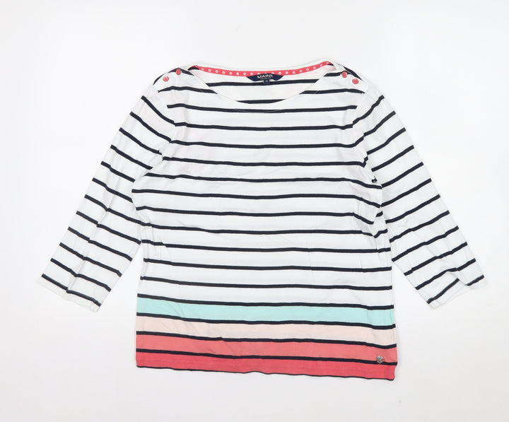 Maine New England Women's Multicoloured Stripe 3/4 Sleeve Boat Neck Cotton Top Size 14