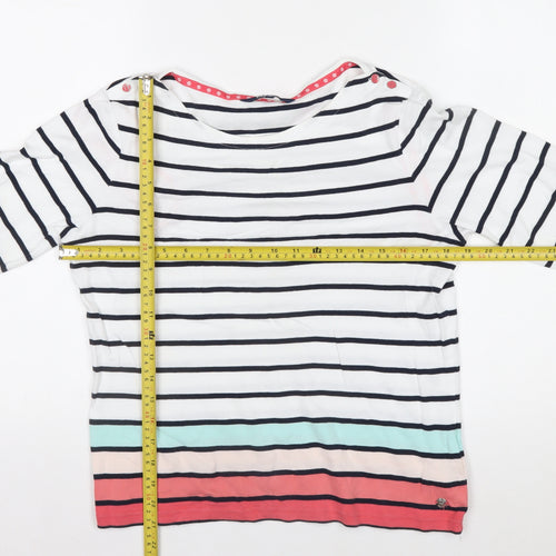 Maine New England Women's Multicoloured Stripe 3/4 Sleeve Boat Neck Cotton Top Size 14
