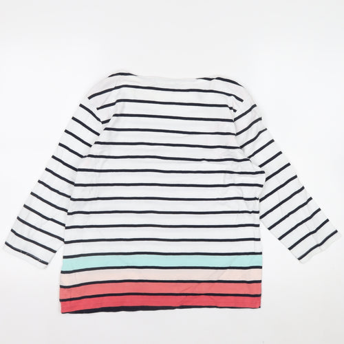 Maine New England Women's Multicoloured Stripe 3/4 Sleeve Boat Neck Cotton Top Size 14