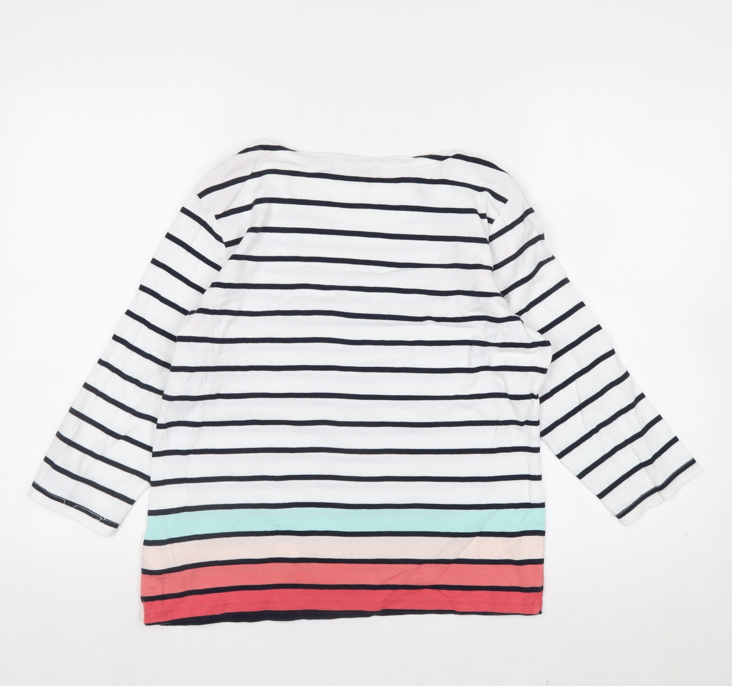 Maine New England Women's Multicoloured Stripe 3/4 Sleeve Boat Neck Cotton Top Size 14