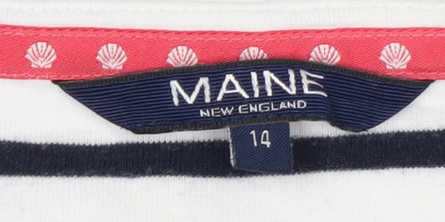 Maine New England Women's Multicoloured Stripe 3/4 Sleeve Boat Neck Cotton Top Size 14
