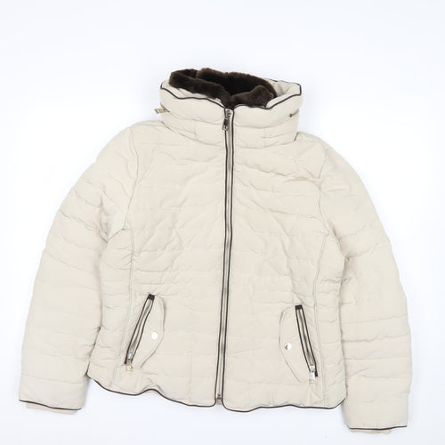 Marks and Spencer Women’s Beige Size 14 Puffer Jacket with Detachable Faux Fur Trim