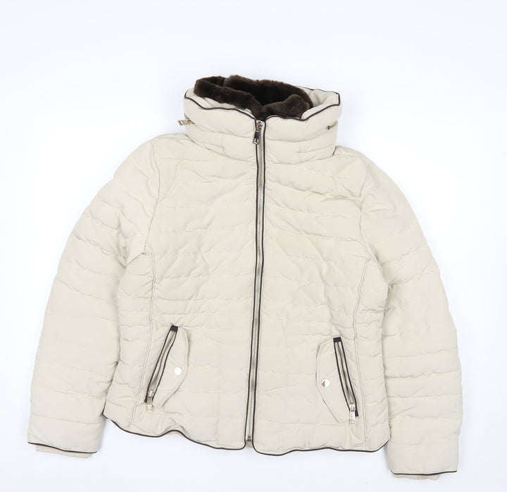 Marks and Spencer Women’s Beige Size 14 Puffer Jacket with Detachable Faux Fur Trim