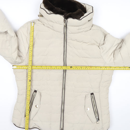 Marks and Spencer Women’s Beige Size 14 Puffer Jacket with Detachable Faux Fur Trim