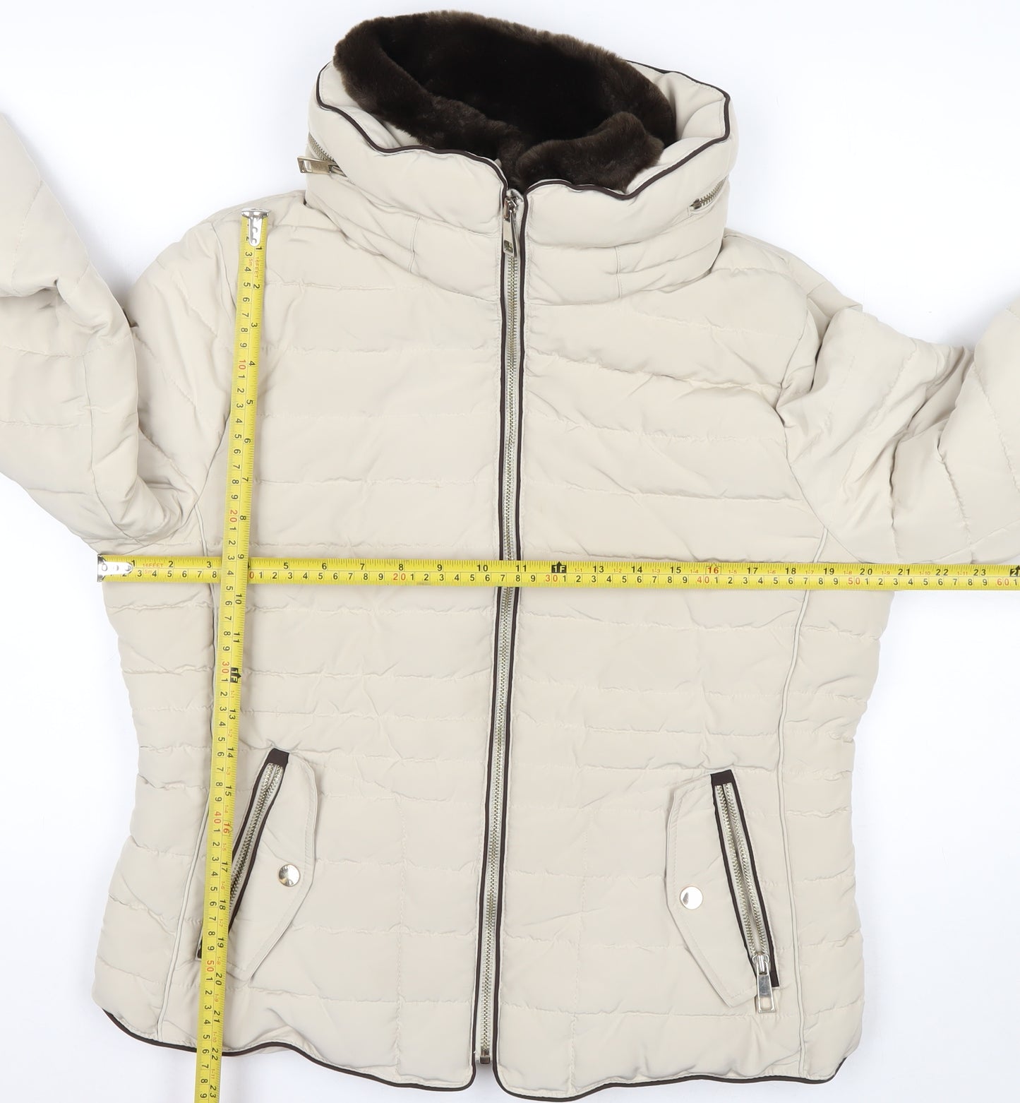 Marks and Spencer Women’s Beige Size 14 Puffer Jacket with Detachable Faux Fur Trim