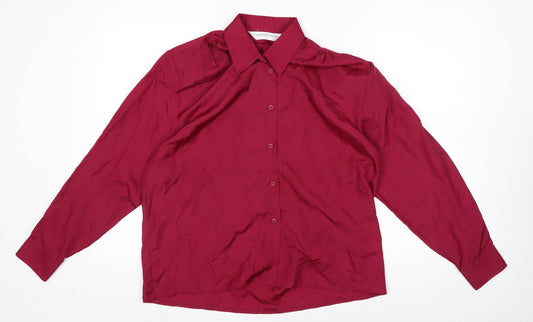 Malina Wong Women Red Silk Button-Up Long Sleeve Shirt Size 10