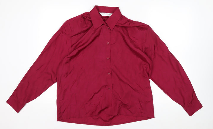 Malina Wong Women Red Silk Button-Up Long Sleeve Shirt Size 10
