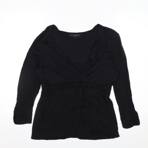 Coast Women’s Black Wrap Blouse Size 14 Lyocell Long Sleeve Top