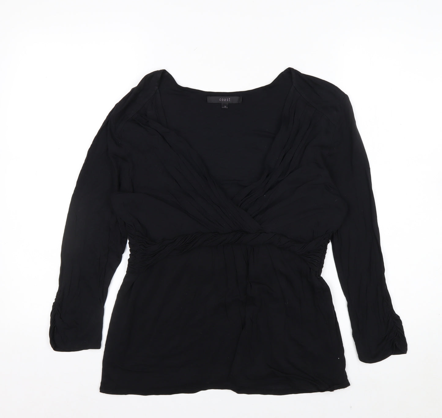 Coast Women’s Black Wrap Blouse Size 14 Lyocell Long Sleeve Top