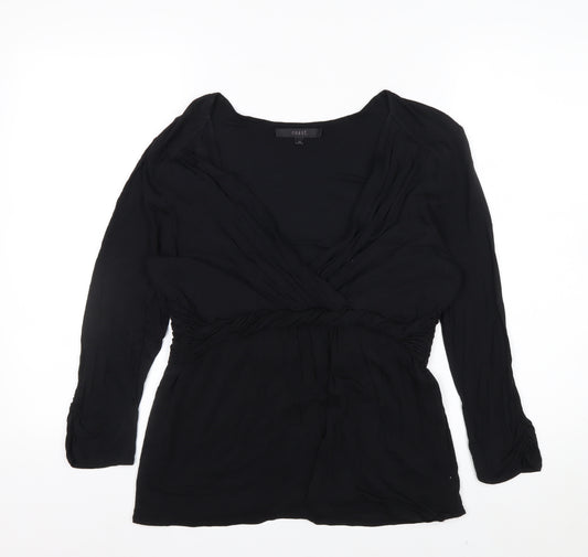 Coast Women’s Black Wrap Blouse Size 14 Lyocell Long Sleeve Top
