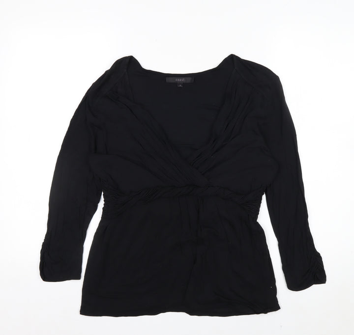 Coast Women’s Black Wrap Blouse Size 14 Lyocell Long Sleeve Top