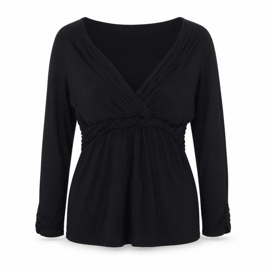 Front view of Coast Women’s Black Wrap Blouse, size UK 14, Lyocell Long Sleeve Top