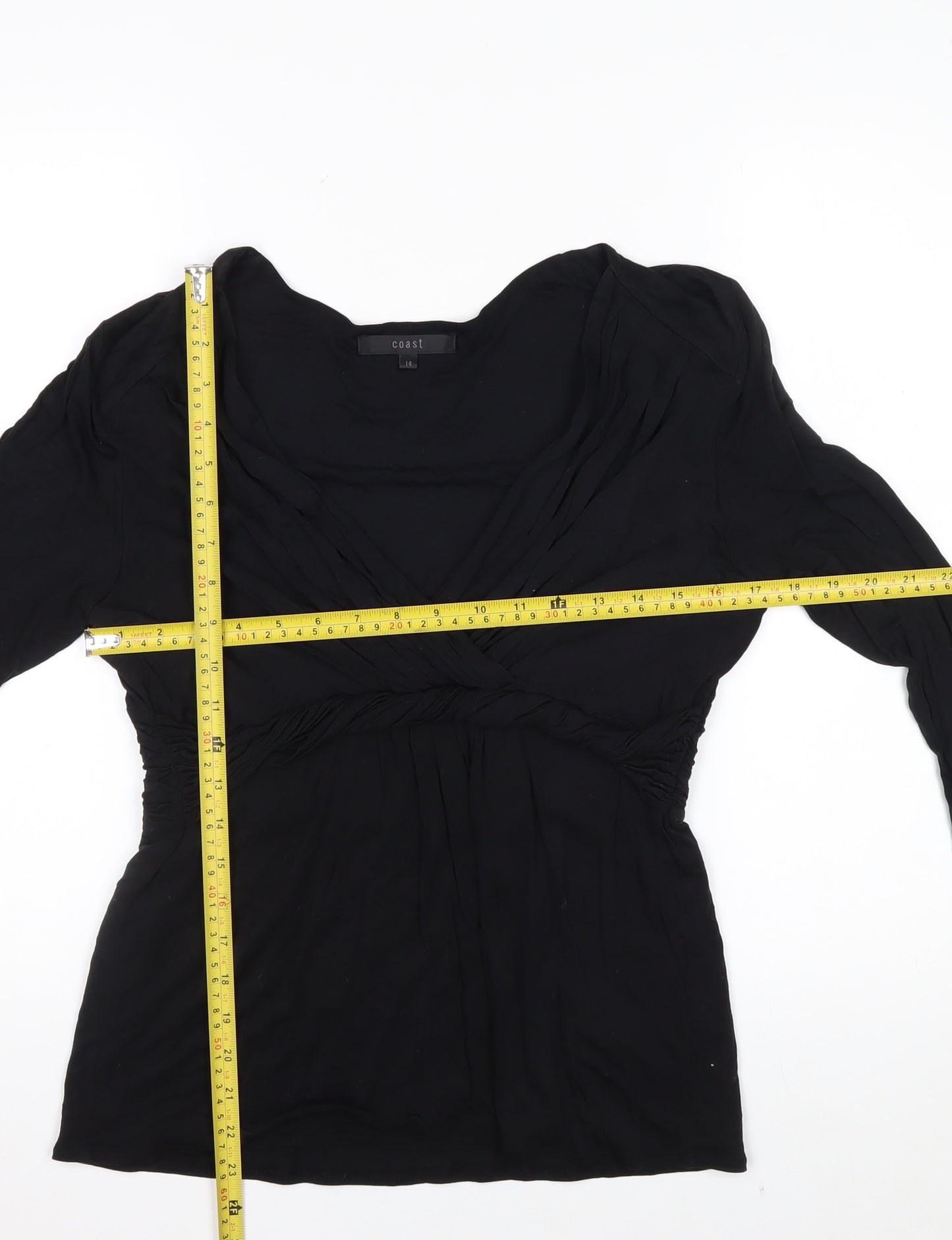 Coast Women’s Black Wrap Blouse Size 14 Lyocell Long Sleeve Top