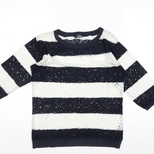 Marks and Spencer Women’s Blue Striped Lace 3/4 Sleeve T-Shirt Size 8