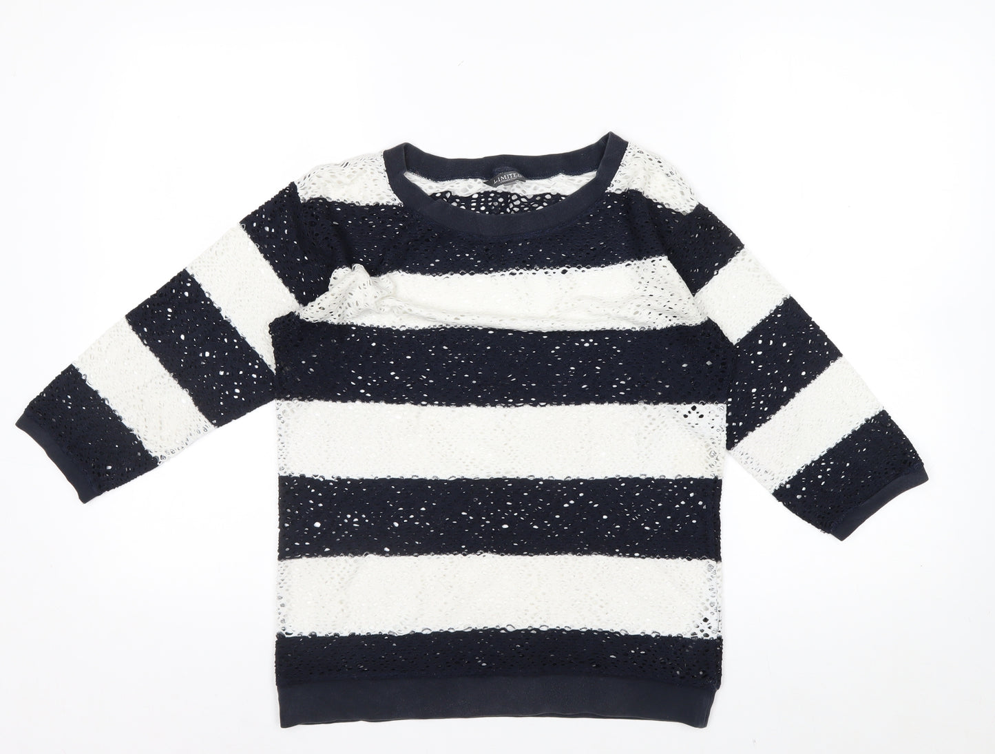 Marks and Spencer Women’s Blue Striped Lace 3/4 Sleeve T-Shirt Size 8