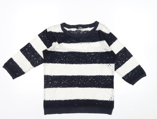 Marks and Spencer Women’s Blue Striped Lace 3/4 Sleeve T-Shirt Size 8