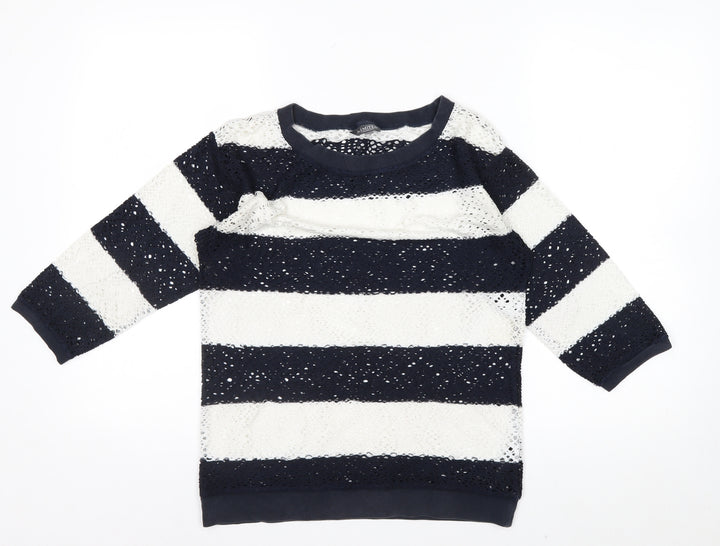 Marks and Spencer Women’s Blue Striped Lace 3/4 Sleeve T-Shirt Size 8