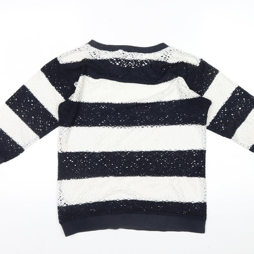 Marks and Spencer Women’s Blue Striped Lace 3/4 Sleeve T-Shirt Size 8