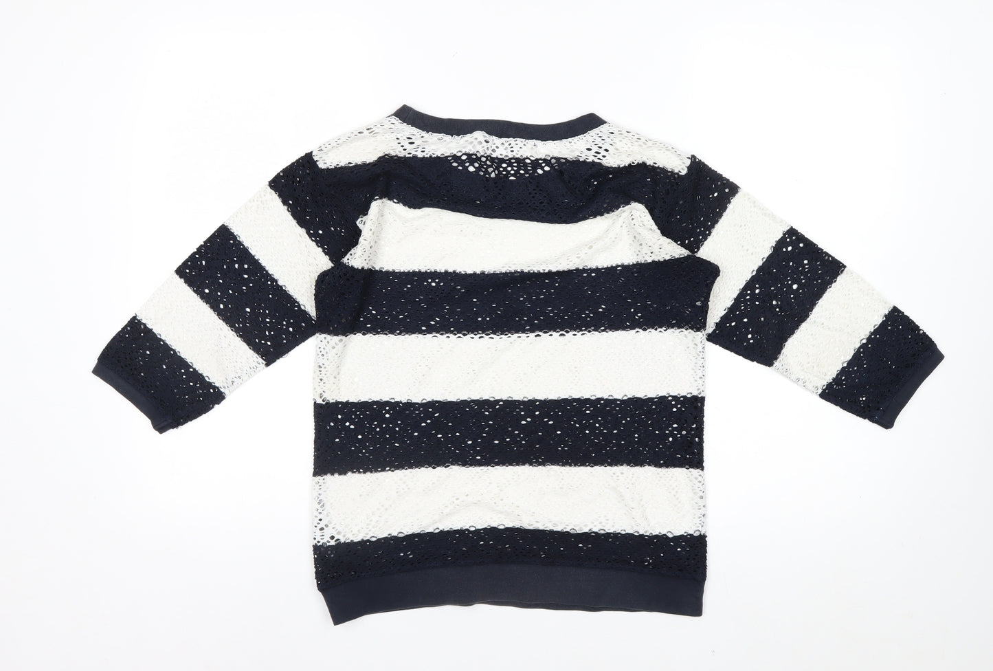 Marks and Spencer Women’s Blue Striped Lace 3/4 Sleeve T-Shirt Size 8